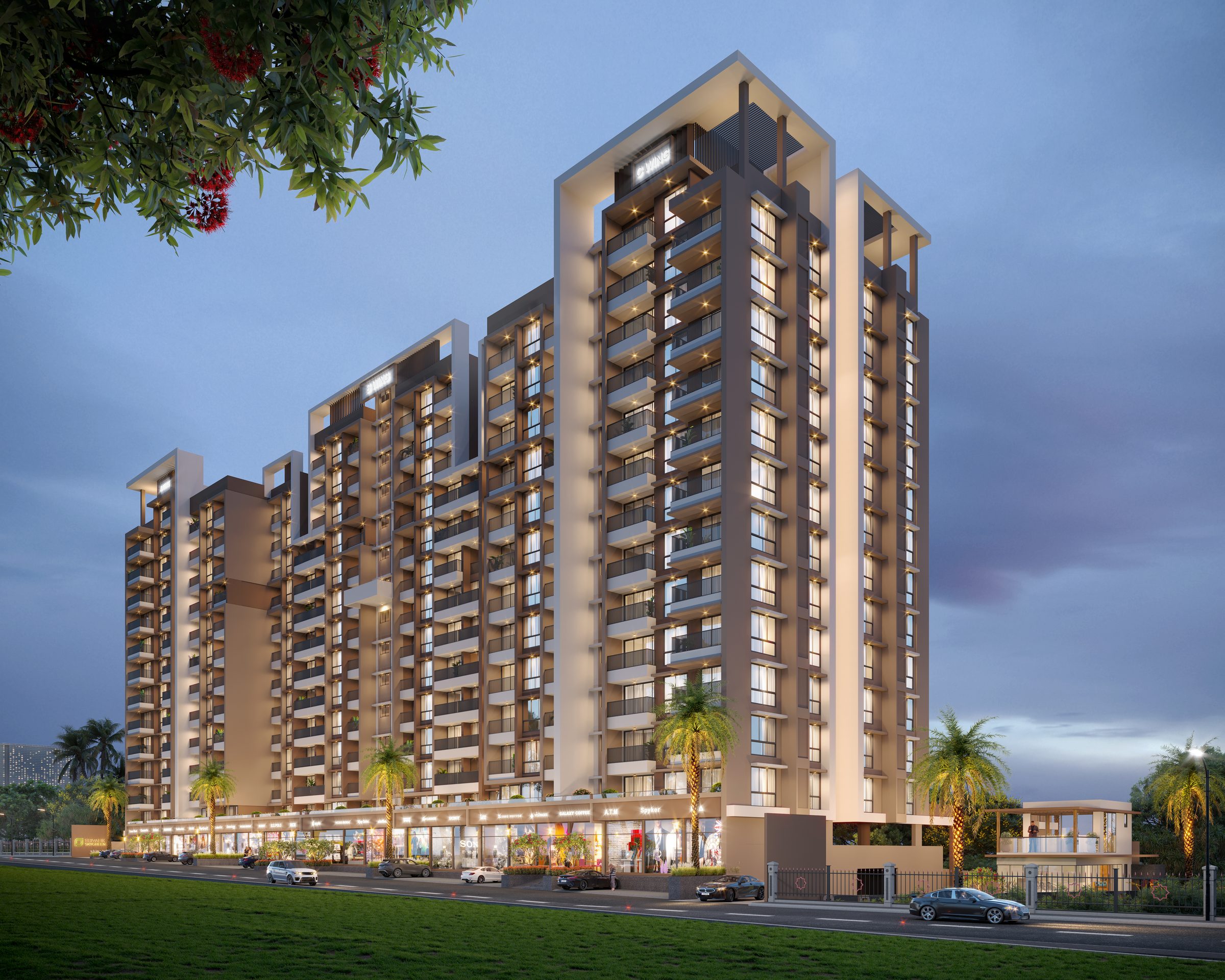 Shivalik Skygreen at dusk, architect's render