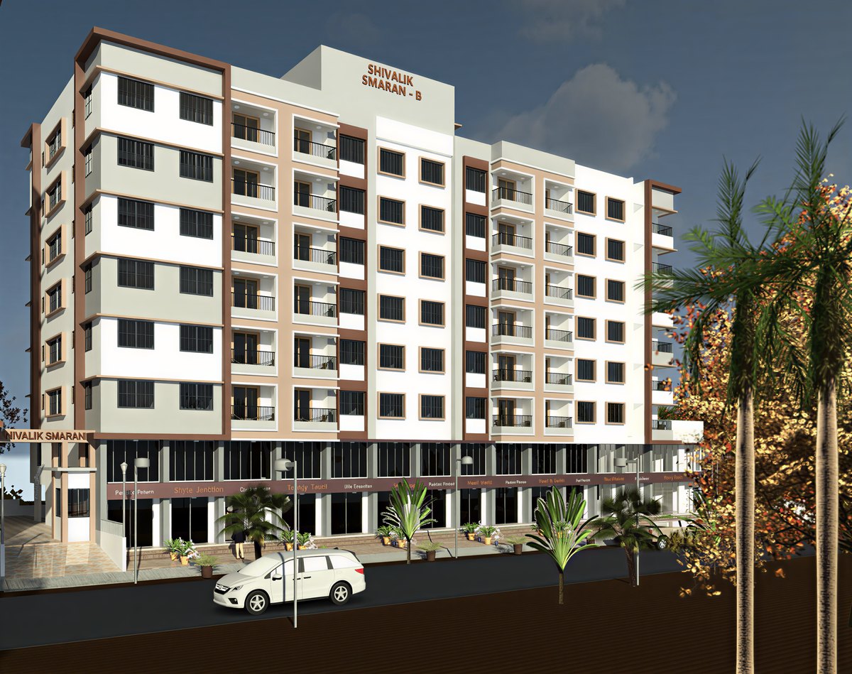 The B wing of Shivalik Smaran from the street, architect's render