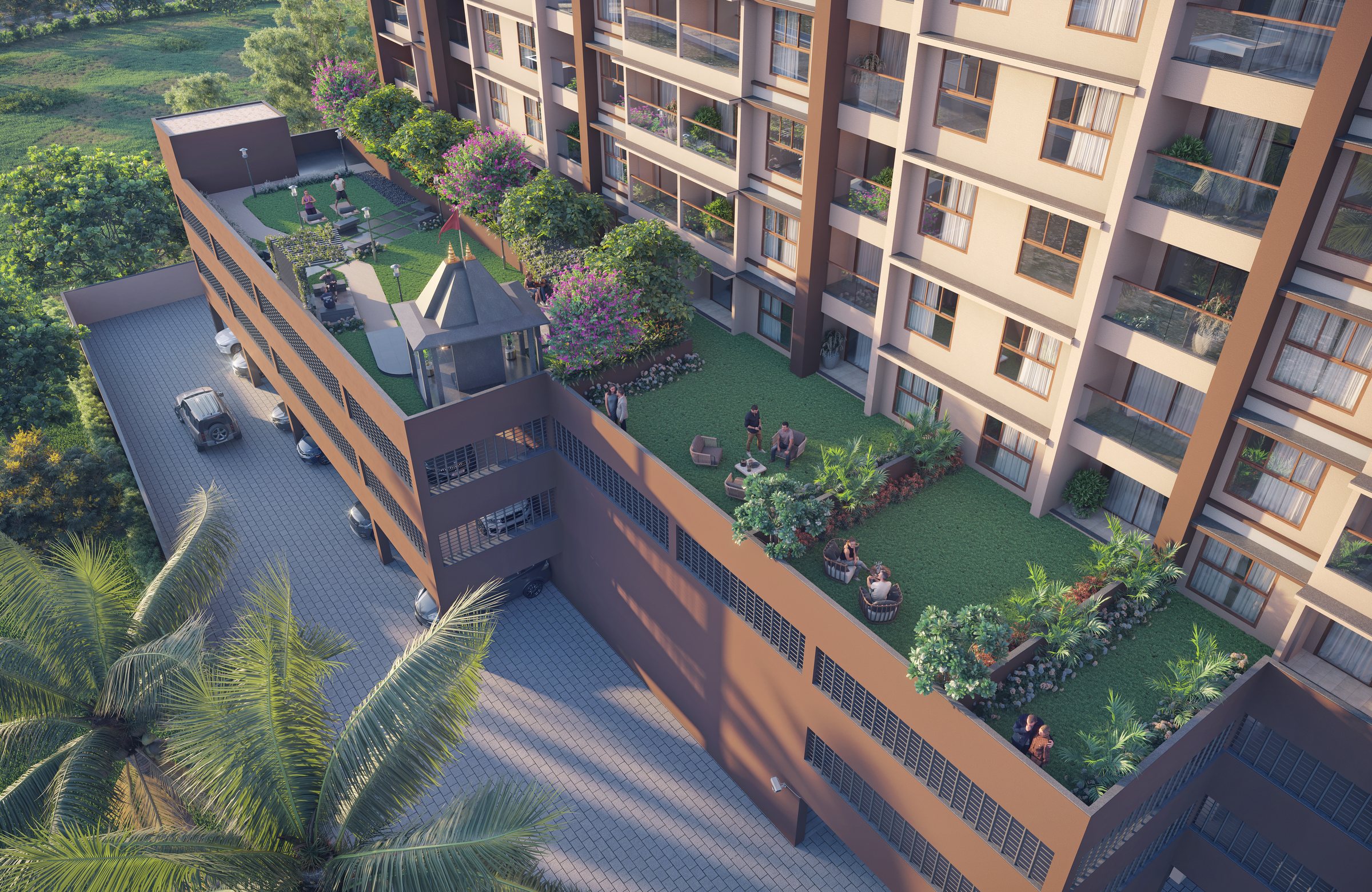 A temple and yoga deck on the podium, Shivalik Synergy, architect's render